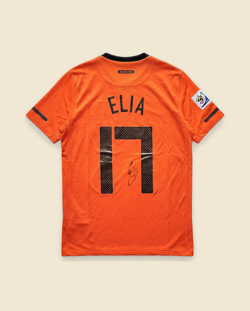 Gesigneerd Oranje-shirt van Eljero Elia, achterkant met ELIA 17 en zijn handtekening